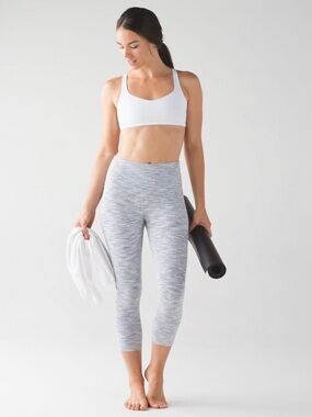 Lululemon Wunder Under Crop Jacquard Stripe Pants Legging Stretch 8 Space Grey